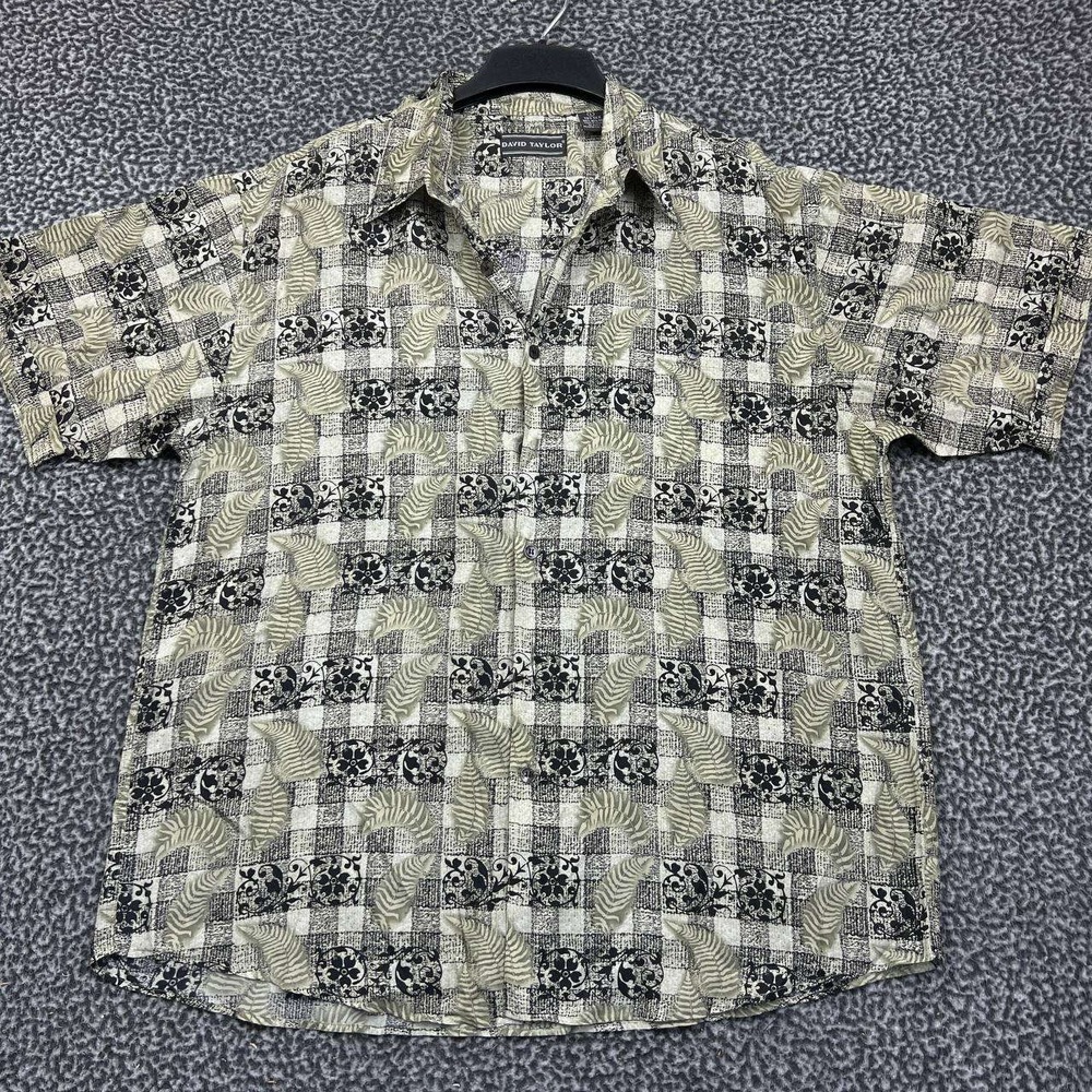 David Taylor Shirt‎ Men Large Hawaiian Floral Button Up Short Sleeve Collared L